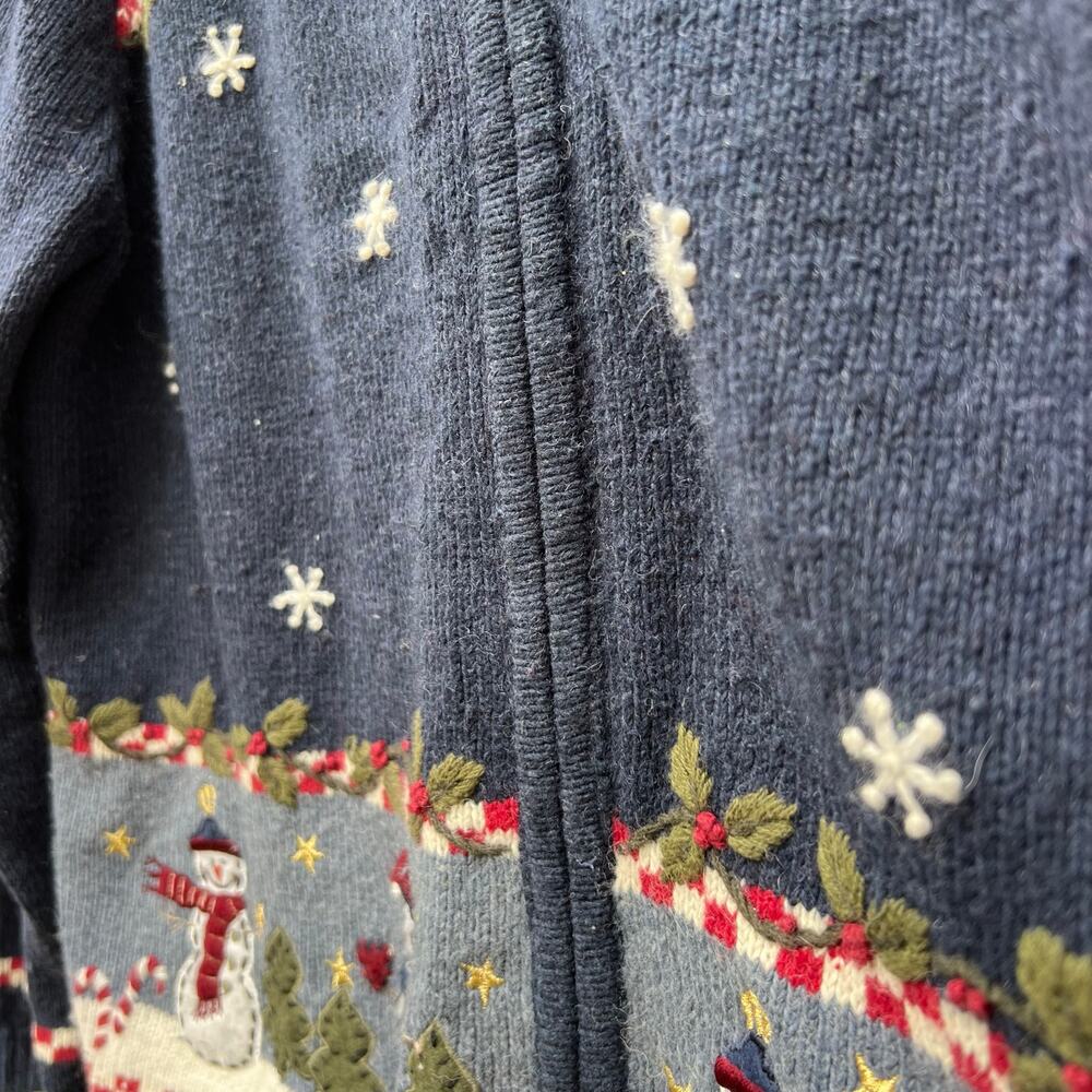Vintage Croft and Barrow Blue Americana Snowman Winter Christmas Cardigan LARGE - Picture 3 of 10